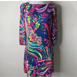 Lilly Pulitzer Women's Blue Pink Sophie Long Sleeve Floral Dress Size XXS.